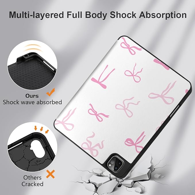 DONGKE Case for iPad Pro 12.9 inch 6th Generation 2022, Built-in Pencil Holder + Trifold Stand + Auto Wake/Sleep + Protective Cover for iPad Pro 12.9 5th/4th/3rd Gen - Pink Bows