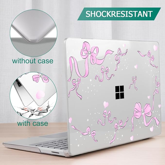 May Chen Compatible with Microsoft Surface Laptop Go 3 Go 2 Go 1 12.4 Inch Model 1943 2013 (2023 2022 2020 Release), Plastic Hard Shell Case with Screen Protector + Keyboard Cover, Pearl Bow