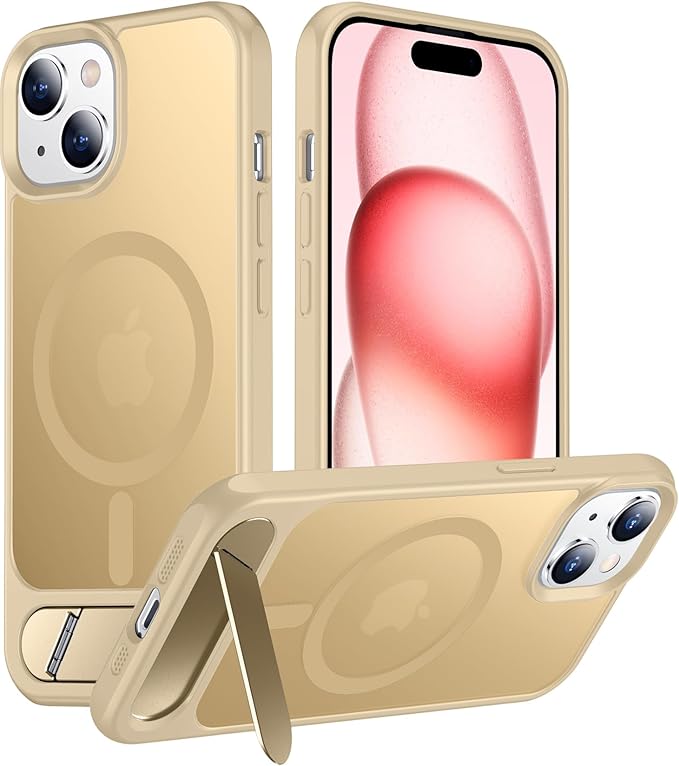 Magnetic Compatible with iPhone 15 Case, [Built-in Invisible Kickstand][Compatible with MagSafe] [Military Grade Shockproof] Slim Translucent Matte Phone Case for iPhone 15 6.1"-Light Brown