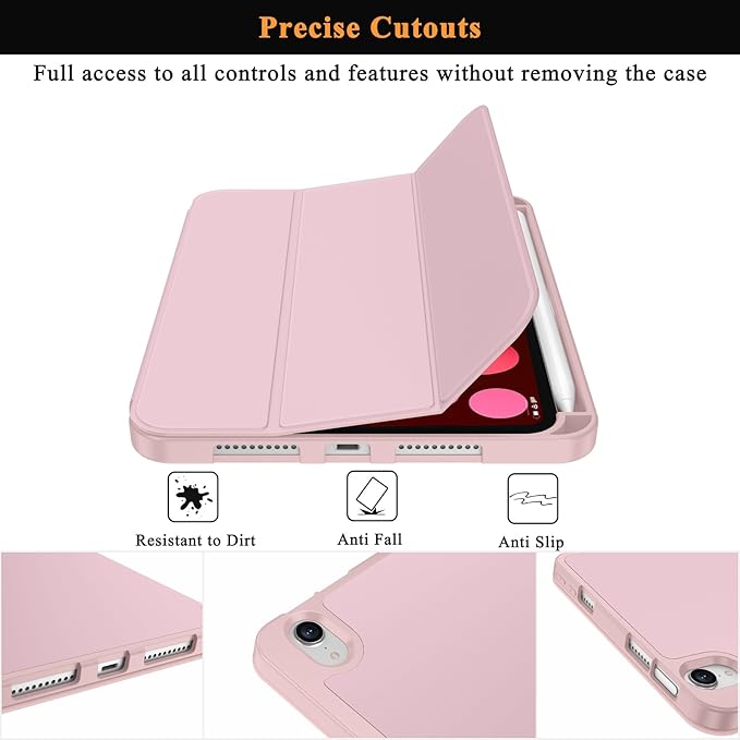 Soke Case for iPad mini 7(A17 Pro) 2024/iPad Mini 6 2021 8.3 inch with Pencil Holder-[Pencil Charging + Auto Wake/Sleep], Soft TPU Back Cover for iPad mini 7th/6th Generation(Pink)