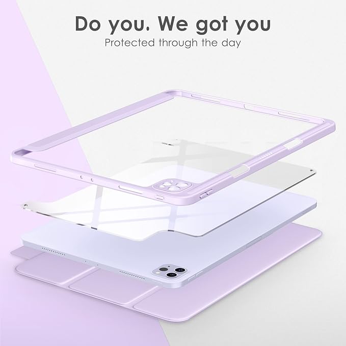 VIKESI Case for iPad Pro 12.9 6th/5th/4th/3rd Generation 2022/2021/2020/2018,TPU Shockproof Frame,Built-in Pencil Holder,Auto Sleep/Wake - Light Purple