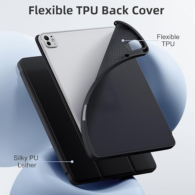 Compatible with iPad Pro 13 Inch Case M5 2025/ M4 2024, Soft TPU Back Cover for iPad 13 Pro Case, with Pencil Pro & (USB-C) Holder, Trifold Stand, Auto Wake/Sleep, Black