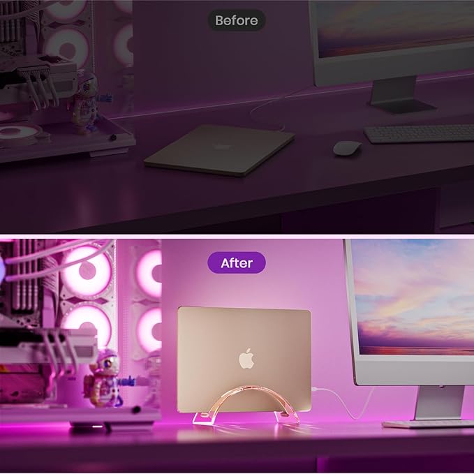 Acrylic Vertical Laptop Stand for Desk,Acrylic Invisible Desktop Notebook Dock,Vertical Laptop Holder Space-Saving Organizer for All MacBook, Surface, Samsung, HP, Dell-Pink…