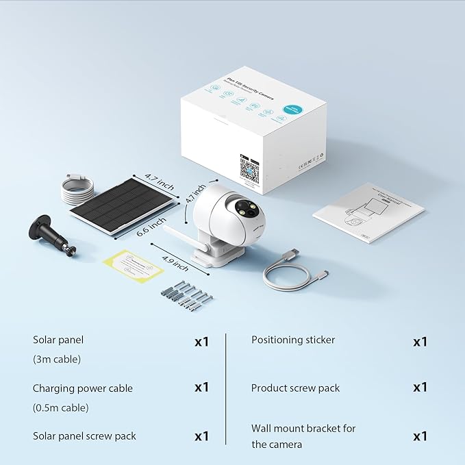 ELYSOO Solar Camera Outdoor Wireless, 2K Color Night Vision, Security Cameras Wireless Outdoor with 360°View, Battery Powered, 2.4GHz WiFi, Instant Alerts, IP65