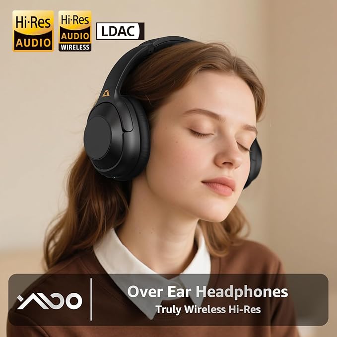 YMOO Active Noise Cancelling Headphones for Airplane Travel, LDAC Hi-Res Audio, Wired and Wireless ANC Headphones, 100H Playtime Over Ear Headphones, Custom EQ via App, Bluetooth 6.0 Headset for All