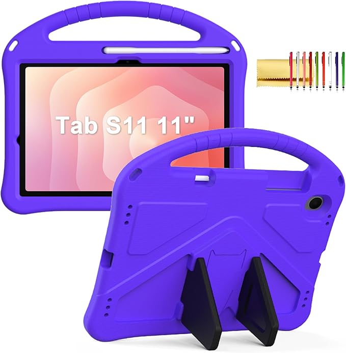 Kids Case for Samsung Galaxy Tab S11 2025 11" Tablet, Techcircle Light Weight Shock Proof EVA Foam Handle Rugged Stand Protective Case, Purple