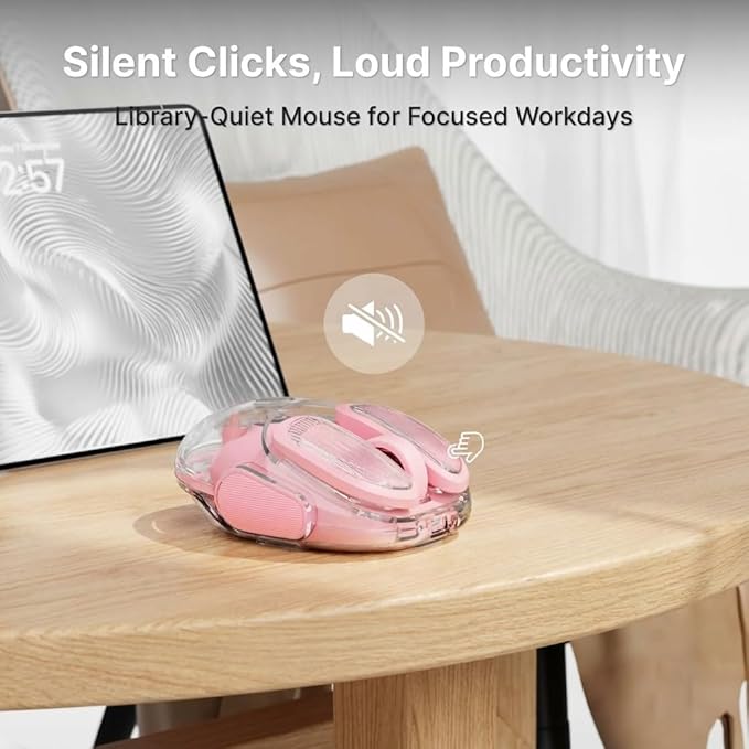 SEUNKWANG EWEADN Q9 Wireless Clear Mouse Dual Mode Bluetooth & 2.4G USB Computer Mouse with RGB Lighting, Silent Clicks, Multi-Device Compatibility for Laptop, PC, MacBook, iPad Cute Mouse-Pink