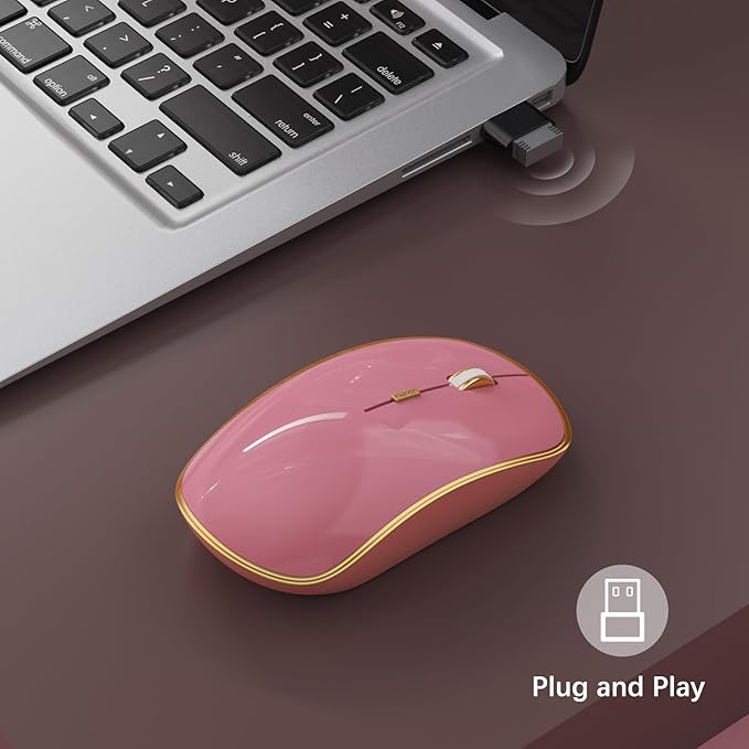 JOYACCESS Wireless Mouse for Laptop - Ultra Thin, Silent, 2400 DPI Portable Optical Mouse for Computer, MacBook, Windows, Chromebook, PC - Pink