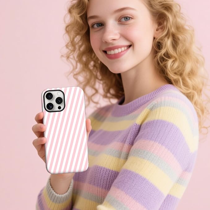 Magnetic for iPhone 13 Pro Case Cute Diagonal Stripes Phone Case, Shockproof Slim TPU and Hard PC Protective Phone Cover Compatible with MagSafe Designed for Women Girls,Pink