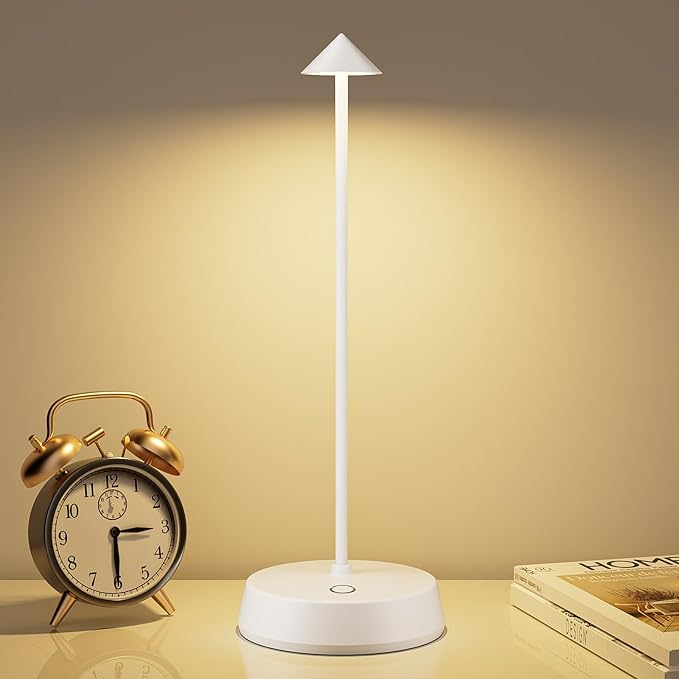Rechargeable Cordless Small Table Lamp,6000mAh Battery Operated,LED Touch Dimmable Modern TableTop,Portable Outdoor Wireless Bedside Night Light for Restaurant/Dining/Bedroom/Living Room/Coffee(White)