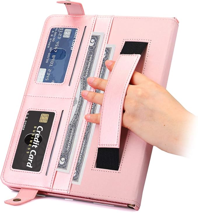 Case for iPad Pro 12.9" 2022/2021/2020, iPad Air 13" - Techcircle Folio Stand PU Leather Cover w/Hand Strap, Pencil Holder Crossbody Card Slots Envelope Pocket Wallet Case, Rose Gold