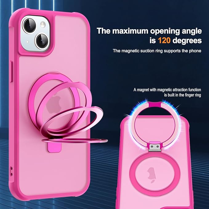 SKYLMW Compatible with iPhone 14 Plus Case with Invisible Magnetic O-Ring Stand Military-Grade Translucent Case for iPhone 14 Plus 6.7" [Compatible with Mag-Safe][Great Grip Feeling], Rose