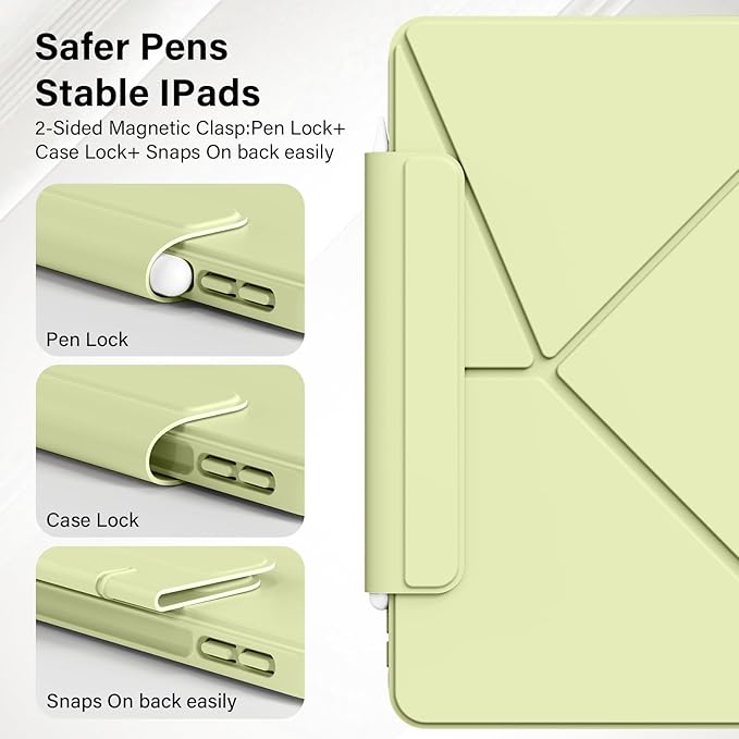 for iPad Pro 13 Inch Case (M5/M4) 2025/2024, Detachable Powerful Magnetic Attachment, Multiple Folding Stand, Slim Rebound Protection Cover, Auto Sleep/Wake, Green