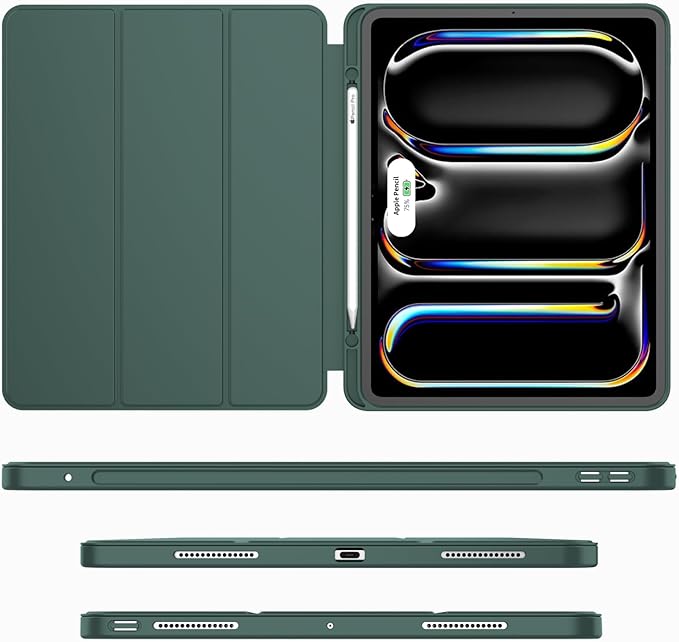 iMieet iPad Pro 13 Inch Case (M5/M4) 2025/2024 with Pencil Holder, Trifold Stand Smart Case with Soft TPU Back, Auto Wake/Sleep (Midnight Green)