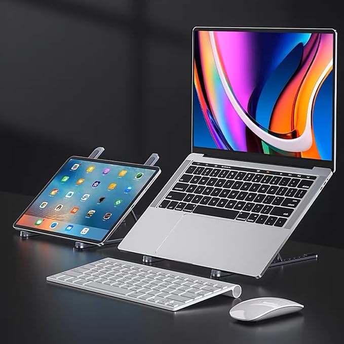 KLAQQED Portable Aluminum Laptop & Phone Stand, Adjustable, Foldable, Ergonomic, for MacBook, iPad, Tablets & Smartphones, Office Desk Accessories