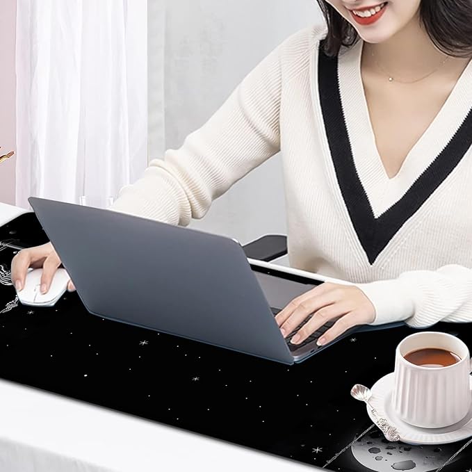 Large Mouse Pad, 31.5 x 11.8in Extended Gaming Mouse Pad with Stitched Edges,XXL Mousepad Protector Non Slip Rubber Base for Office & Home Writing Mat,Funy Skeleton Skeleton Planet Black Desk Mat