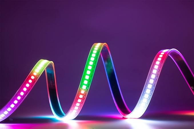 WS2812B LED Strip Individual Addressable Light 144Pixels/m SMD 5050 RGB Pixel Strip DC5V (3.2FT 144LEDS Waterproof IP67, Black PCB)