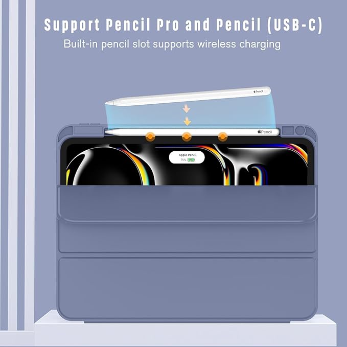 ZryXal iPad Pro 11 Inch Case (M5) 2025/ (M4) 2024 (Model: A2836/A2837/A3006), Trifold Stand Smart Cover with Pencil Holder and Soft TPU Back, Auto Wake/Sleep (Lavender)