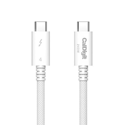 CalDigit Thunderbolt 4 Pro Braided Cable - 40Gbps 240W Power Delivery, Compatible with Thunderbolt 3, Thunderbolt 5, USB4 Type C, MacBook Pro, iMac, iPhone 17 (Pro 0.5m Thunderbolt 4/USB4, White)