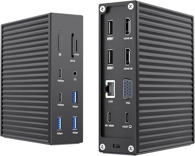 ACASIS USB C Docking Station Dual Monitor,16-in-1 Laptpop Docking Station with 2* HDMI,VGA,2.5G Ethernet,SD/TF,10Gbps USB-C 3.1,3.5mm Audio,PD100W,USBC Hub for Dell/Lenovo/HP/ThinkPad (Black)