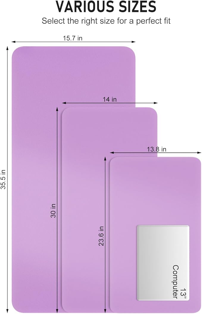 Desk Pad, 30" x 14" PU Leather Non-Slip Desk Mat Large Mouse Pad for Desktop, Waterproof Laptop Computer Writing Mat for Office, Home, Work, Gaming, Purple