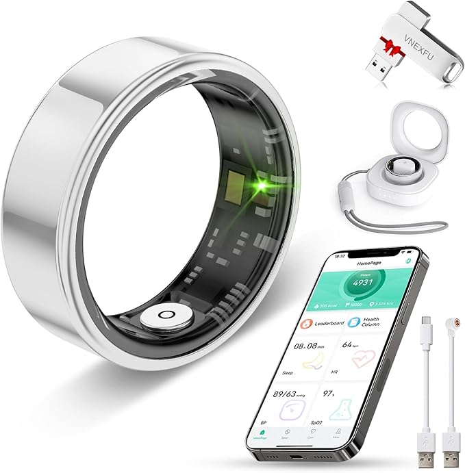 Smart Health Ring for Women Men Fitness Tracke IP68 Waterproof Fitness Ring with Heart Rate/Blood Pressure/Blood Oxygen/Sleep Tracker/Step/Calories for iOS and Android,No Subscription Fee,Silver 14