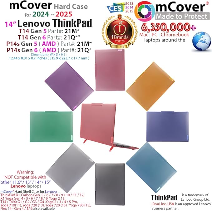 mCover Hard Case ONLY Compatible for 2024-2025 14" Lenovo ThinkPad T14 Gen 5/6 and P14s Gen 5/6 (AMD) Windows Notebook PC (with 180° Hinge, NOT Fitting Any Other Lenovo Models)- Black