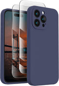 FireNova Designed for iPhone 15 Pro Case, Silicone Upgraded [Camera Protection] Phone Case with [2 Screen Protectors], Soft Anti-Scratch Microfiber Lining Inside, 6.1 inch, Navy Blue