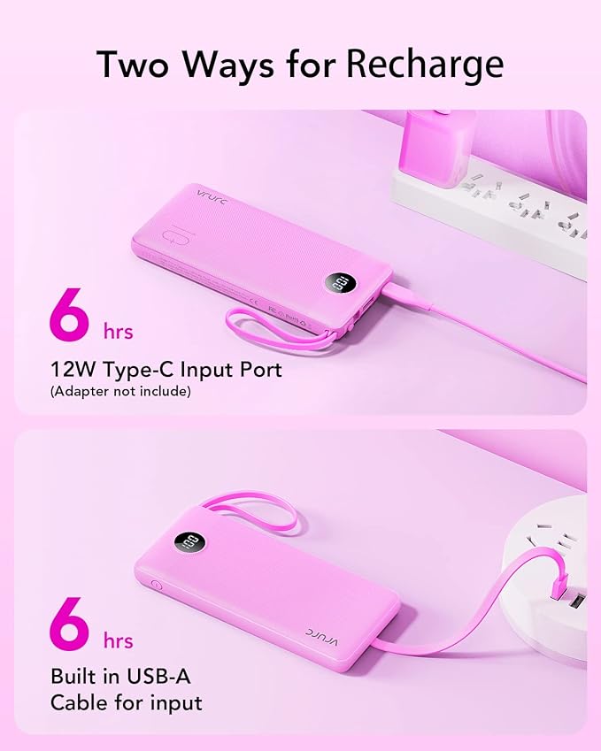 VRURC Power Bank for iPhone, Compact Portable Charger Built in Cables, 10000mAh Flight-Safe Battery Pack,5 Output USB C External Phone Charger for iPhone 17 Pro 17 16 15 14 13,Samsung-Purple(1 Pack)