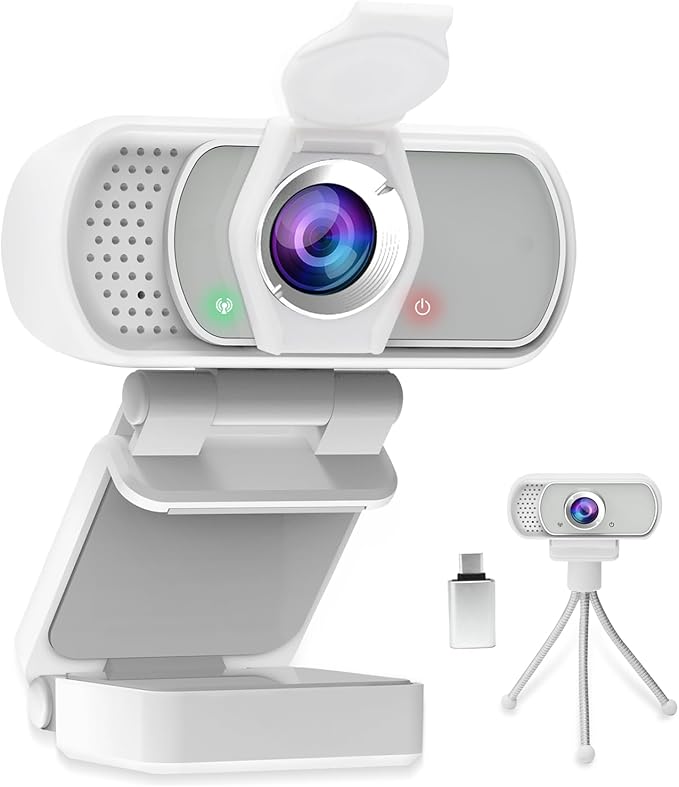 Webcam for PC, HD 1080P Webcam with Microphone, 110° Wide Angle USB Plug & Play - Noise Canceling for Video Calls, Streaming, Gaming - Built-in Privacy Shutter & Tripod