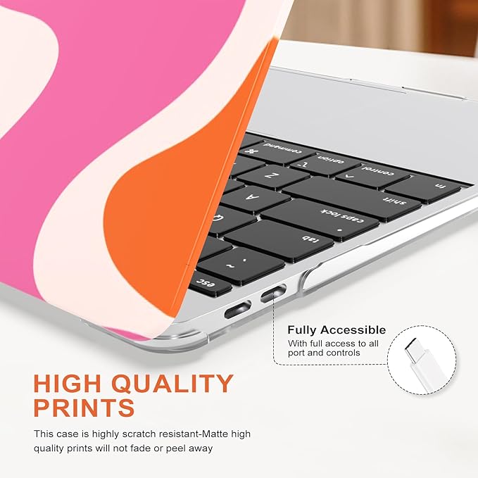 iCasso Compatible with MacBook Air 13 inch Case 2021 2020-2018 Release A2337 M1 A2179 A1932 Touch ID, Plastic Hard Shell Case for Mac Air 13.3+ Keyboard Cover + Screen Protector, Pink Abstract Wave