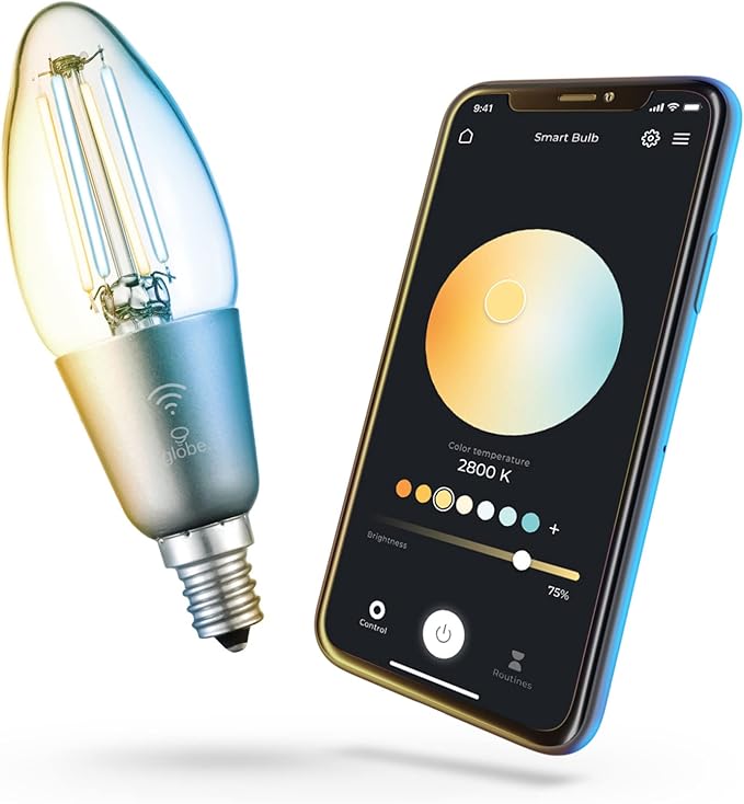 Globe Electric Wi-Fi Smart 4.5W (40W Equivalent) Straight Filament Tunable White Clear LED Light Bulb, No Hub Required, Voice Activated, Energy Star, 2000K - 5000K, Vintage Edison Style, 350 Lumns