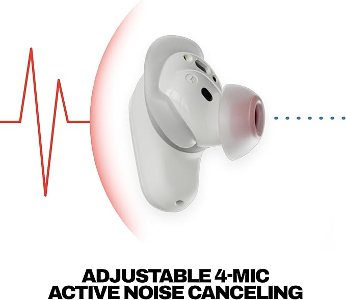 Skullcandy Method 360 ANC Wireless Earbuds, Sound by Bose, Bluetooth Headphones, Premium Noise Cancelling, Up to 40 Hrs Battery, Sweat and Water Resistant, Microphone for iPhone Android - Bone