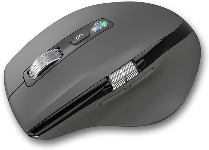 INFINMIND Wireless Side Scroll Mouse with Multi-Device, Ergonomic Computer Mice with Smart Flying Scroll, Quiet Click, 4-Level DPI for Computer, Laptop, iPad, Tablet, MacBook (Grey)