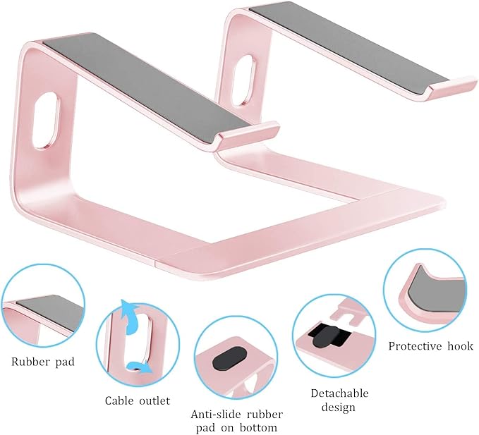 Orionstar Ergonomic Laptop Stand, Premium 5mm Aluminum Riser for 10-15.6 Inch Notebook Computer, Tool-Free Detachable Elevator Holder for Desk Office, Sturdy Riser for Eye-Level Neck Relief (Pink)