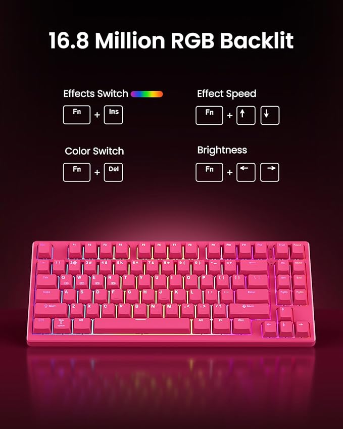 Kisnt KN85 Wireless Mechanical Keyboard, 75% Layout with RGB Backlit, Bluetooth/2.4GHz/USB-C, Custom Hot Swappable Silent Switches, Quiet Typing for Windows/Mac/PC (Berry Red)