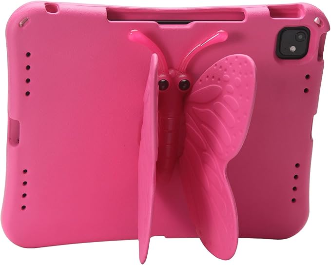 Butterfly Kids Case for iPad Air 13 Inch M3/M2 (2025/2024), iPad Pro 13 (M4) 2024, iPad Pro 12.9 (2022/2021/2020/2018), 3D Cartoon EVA Foam Shockproof Stand Cover for Girls - Magenta