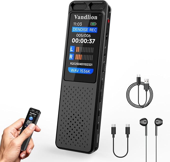Voice Activated Recorder with Playback (100Hrs Recording Time), Vandlion 1536Kbps HD Digital Recording Device with Noise Reduction, Password for Lectures Meetings Interviews Classes