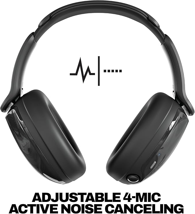 Skullcandy Hesh 540 ANC Wireless Over-Ear Bluetooth Headphones with THX Spatial Audio, Active Noise Cancelling, Personalized Sound, Up to 65 Hours Battery, Microphone for iPhone Android - True Black