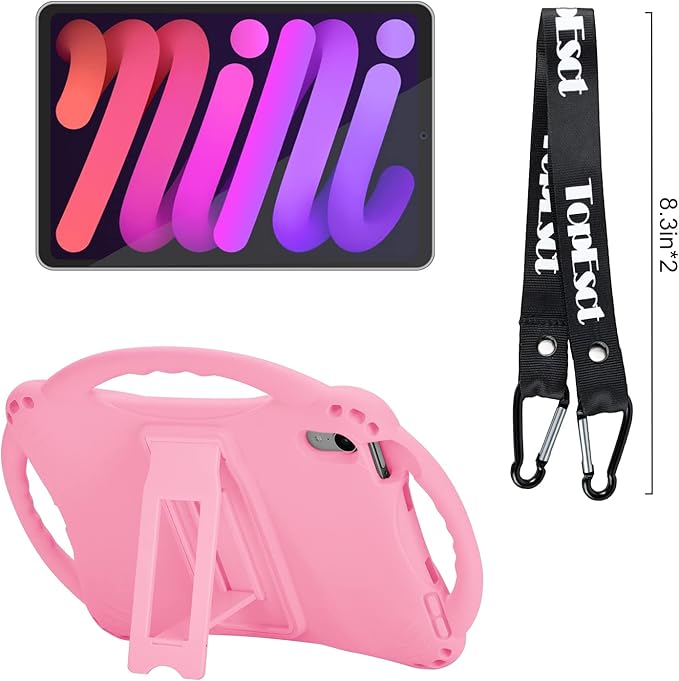 TopEsct Kids Case for iPad mini 7 (A17 Pro) 2024 /iPad Mini6 2021, Shockproof Silicone Cover with Handle Stand for 8.3" iPad mini 6th/7th Gen, Pink