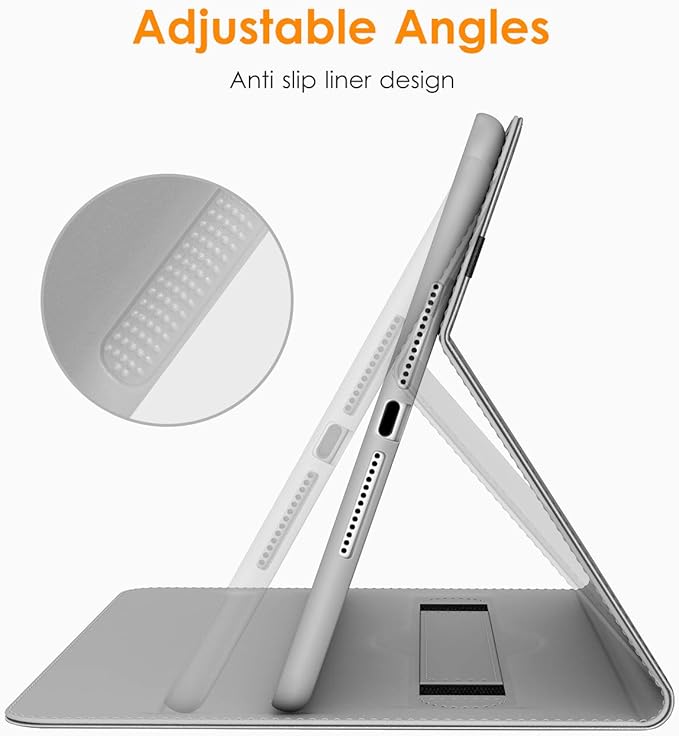 DTTO for iPad 9.7 Inch 5th/6th Generation 2018/2017 Case with Apple Pencil Holder, Premium Leather Folio Stand Cover Case for Apple iPad 9.7 inch, Also Fit iPad Pro 9.7/Air 2/Air - Gray
