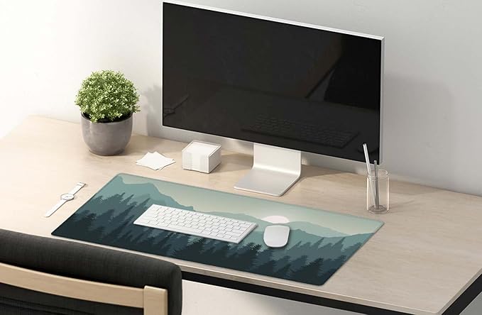 SSOIU Sunset Mountains Landscape Green Desk Mat, Extra Large Desk Mat, Large Gaming Mouse Pad, Extended Mouse Pad, Gaming Keyboard Mat, Non-Slip Laptop Computer Keyboard Mousepad for Office and Home