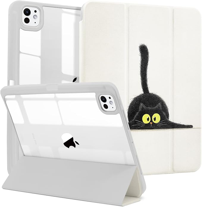 MrARTIST for for iPad Pro 11 Inch Case (M5/M4) 2025/2024 6th/5th Generation Case Cute for Women Girls Girly Kawaii Aesthetic Design for Apple Tablet Cover with Pencil Holder, Black Cat