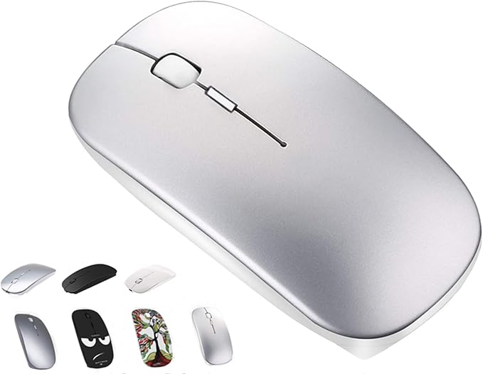 Bluetooth Wireless Mouse for MacBook Air Mac Pro Laptop Computer iPad Pad PC Laser Optical Rechargeable Mini Slim Silent Mouse Widely Used Desktop Hp iMac (Silver)