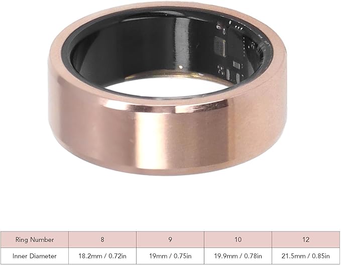 ciciglow Smart Ring, Smart Ring Health Tracker Sleep Monitoring Step Counter, IP68 Waterproof Intelligent Wearable Device, Gold Sports Ring with Chariging Cable