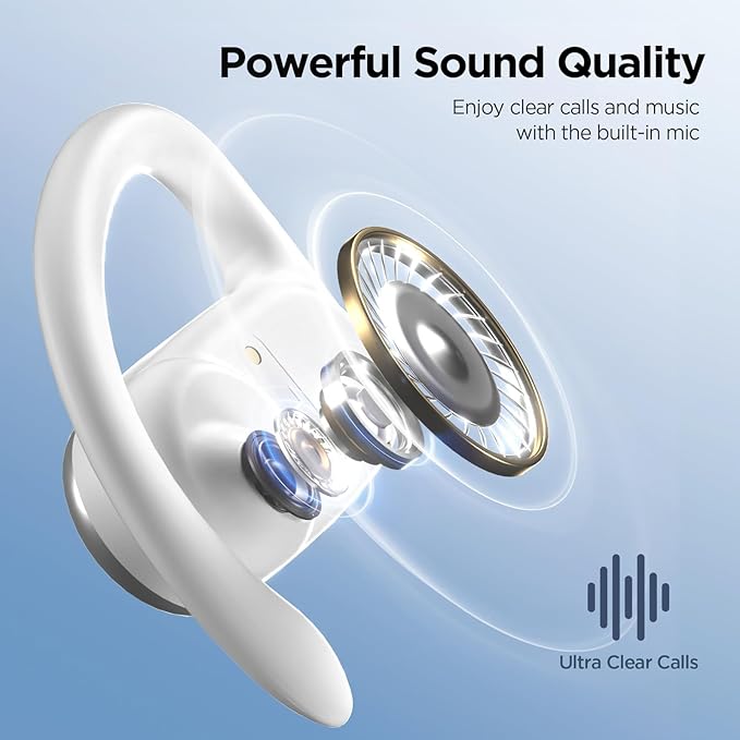 Open Ear Wireless Headphones Air Conduction Earbuds with Mic 42H Playtime Clear Calls LED Digital Display Over Earphones Lightweight Waterproof Secure Earhooks for PC Sports Running Game Business Work