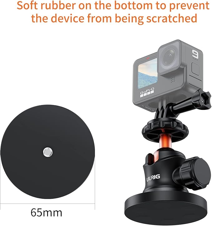 UURIG BH07 Magnetic Camera Mount with 360° Ball Head, Magnetic Mount Base Stand with 1/4"-20 Thread for GoPro,Pocket4/3,Insta360 X5/X4, Rubber Coated Magnet Base Deal for Action 5Pro/4/3 to Cars Body