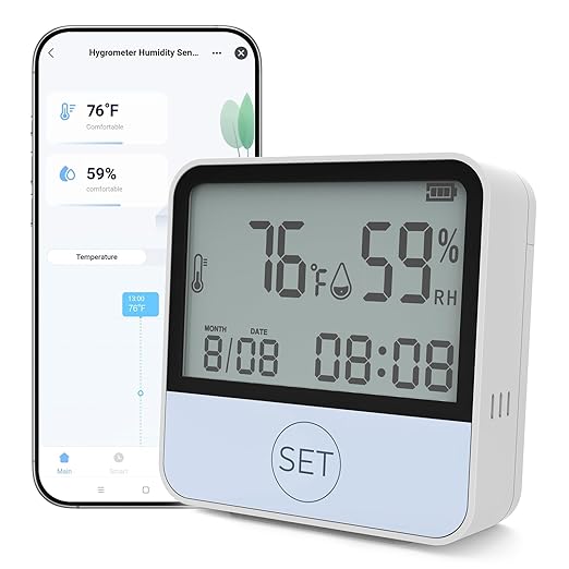 4 in 1 WiFi Thermometer Humidity Meter Baby Thermometer Hygrometer with Remote App Control Digital Temperature and Humidity Sensor for House Wine Cellar Greenhouse