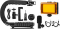 PULUZ U/C Shape Portable Handheld Bracket Stabilizer Kits Handle Grip + LED Studio Light + Video Microphone Kit with Cold Shoe Tripod Head for All SLR Cameras and Home DV Camera Smartphones