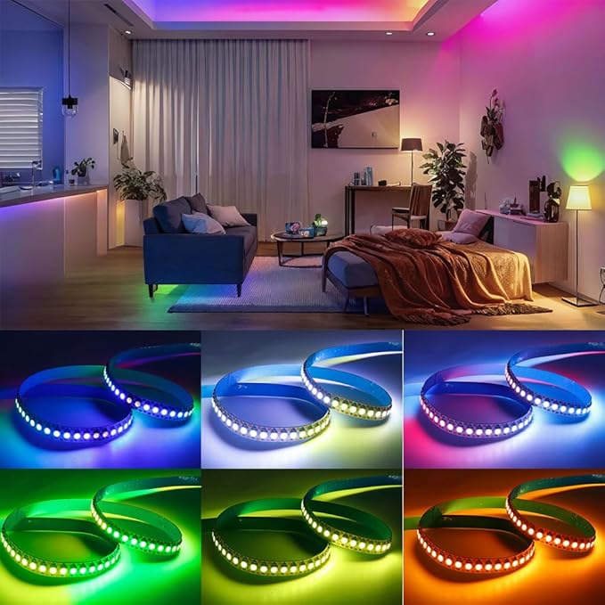 WS2812B IC RGB 5050SMD ECO Individual Addressable LED Strip Light, 3.2FT 144LED/m Flexible Full Color IP30 DC5V White PCB for DIY Project (No Power Adapter or Controller)
